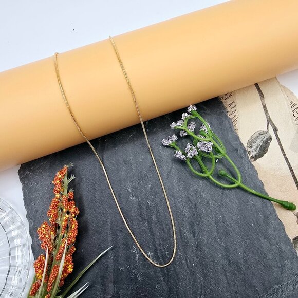 Minimalist Rose Gold Snake Chain Necklace, 18 Inch, Gold Plated Brass, XPNL0017 - Picture 6 of 12